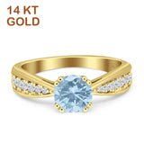 14K Yellow Gold Round Natural Aquamarine Vintage Style Engagement Ring