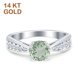 14K White Gold Round Natural Green Amethyst Prasiolite Vintage Style Engagement Ring