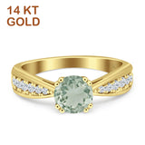 14K Yellow Gold Round Natural Green Amethyst Prasiolite Vintage Style Engagement Ring