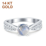 14K White Gold Round Natural Moonstone Vintage Style Engagement Ring