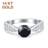14K White Gold Round Natural Black Onyx Vintage Style Engagement Ring