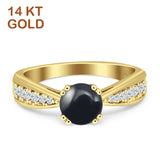 14K Yellow Gold Round Natural Black Onyx Vintage Style Engagement Ring
