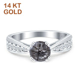 14K White Gold Round Natural Rutilated Quartz Vintage Style Engagement Ring