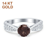 14K White Gold Round Natural Chocolate Smoky Quartz Vintage Style Engagement Ring