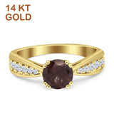 14K Yellow Gold Round Natural Chocolate Smoky Quartz Vintage Style Engagement Ring