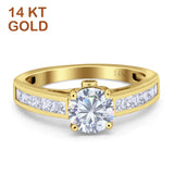 14K Yellow Gold Round Cubic Zirconia Princess Cut Ring
