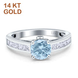14K White Gold Round Natural Aquamarine Princess Cut Ring