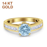 14K Yellow Gold Round Natural Aquamarine Princess Cut Ring