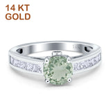 14K White Gold Round Natural Green Amethyst Prasiolite Princess Cut Ring