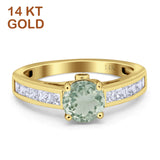 14K Yellow Gold Round Natural Green Amethyst Prasiolite Princess Cut Ring