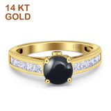 14K Yellow Gold Round Natural Black Onyx Princess Cut Ring