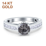 14K White Gold Round Natural Rutilated Quartz Princess Cut Ring