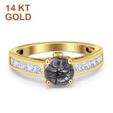 14K Yellow Gold Round Natural Rutilated Quartz Princess Cut Ring
