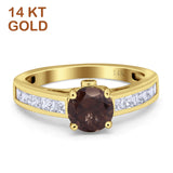 14K Yellow Gold Round Natural Chocolate Smoky Quartz Princess Cut Ring