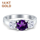 14K White Gold Three Stone Round Natural Amethyst Ring