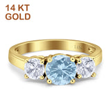 14K Yellow Gold Three Stone Round Natural Aquamarine Ring