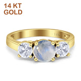 14K Yellow Gold Three Stone Round Natural Moonstone Ring