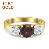 14K Yellow Gold Three Stone Round Natural Chocolate Smoky Quartz Ring