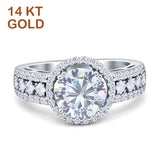 14K White Gold Round Halo Cubic Zirconia Bridal Ring