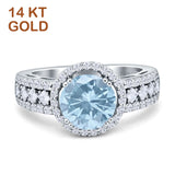 14K White Gold Round Natural Aquamarine Halo Bridal Ring
