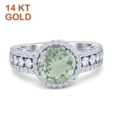 14K White Gold Round Natural Green Amethyst Prasiolite Halo Bridal Ring
