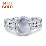 14K White Gold Round Natural Moonstone Halo Bridal Ring