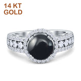 14K White Gold Round Natural Black Onyx Halo Bridal Ring