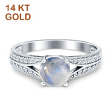 14K White Gold Round Natural Moonstone Split Shank Ring