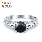 14K White Gold Round Natural Black Onyx Split Shank Ring