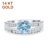 14K White Gold Round Two Piece Aquamarine CZ Bridal Ring