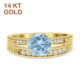14K Yellow Gold Round Two Piece Aquamarine CZ Bridal Ring