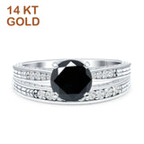 14K White Gold Round Two Piece Black CZ Bridal Ring
