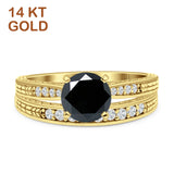 14K Yellow Gold Round Two Piece Black CZ Bridal Ring