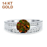 14K White Gold Round Two Piece Lab Created Black Opal Bridal Ring