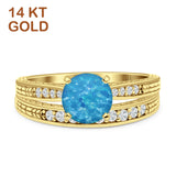 14K Yellow Gold Round Two Piece Lab Created Blue Opa Bridal Ring