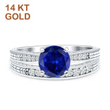 14K White Gold Round Two Piece Blue Sapphire CZ Bridal Ring