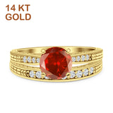 14K Yellow Gold Round Two Piece Garnet CZ Bridal Ring