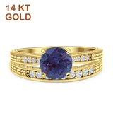 14K Yellow Gold Round Two Piece Lab Alexandrite Bridal Ring
