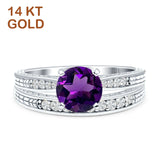 14K White Gold Round Two Piece Natural Amethyst Bridal Ring