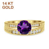 14K Yellow Gold Round Two Piece Natural Amethyst Bridal Ring