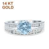 14K White Gold Round Two Piece Natural Aquamarine Bridal Ring