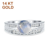 14K White Gold Round Two Piece Natural Moonstone Bridal Ring