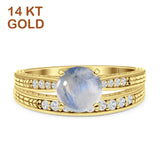 14K Yellow Gold Round Two Piece Natural Moonstone Bridal Ring