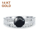 14K White Gold Round Two Piece Natural Black Onyx Bridal Ring