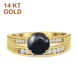 14K Yellow Gold Round Two Piece Natural Black Onyx Bridal Ring