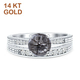 14K White Gold Round Two Piece Natural Rutilated Quartz Bridal Ring
