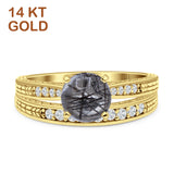 14K Yellow Gold Round Two Piece Natural Rutilated Quartz Bridal Ring