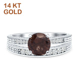 14K White Gold Round Two Piece Natural Chocolate Smoky Quartz Bridal Ring