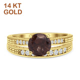 14K Yellow Gold Round Two Piece Natural Chocolate Smoky Quartz Bridal Ring