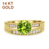 14K Yellow Gold Round Two Piece Peridot CZ Bridal Ring
